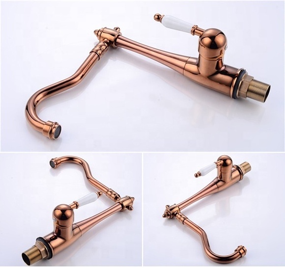 European Style Brass Swivel Kitchen Sink Tap Basin Ceramic Single Handle Gold Hot And Cold Antique Kitchen Faucet