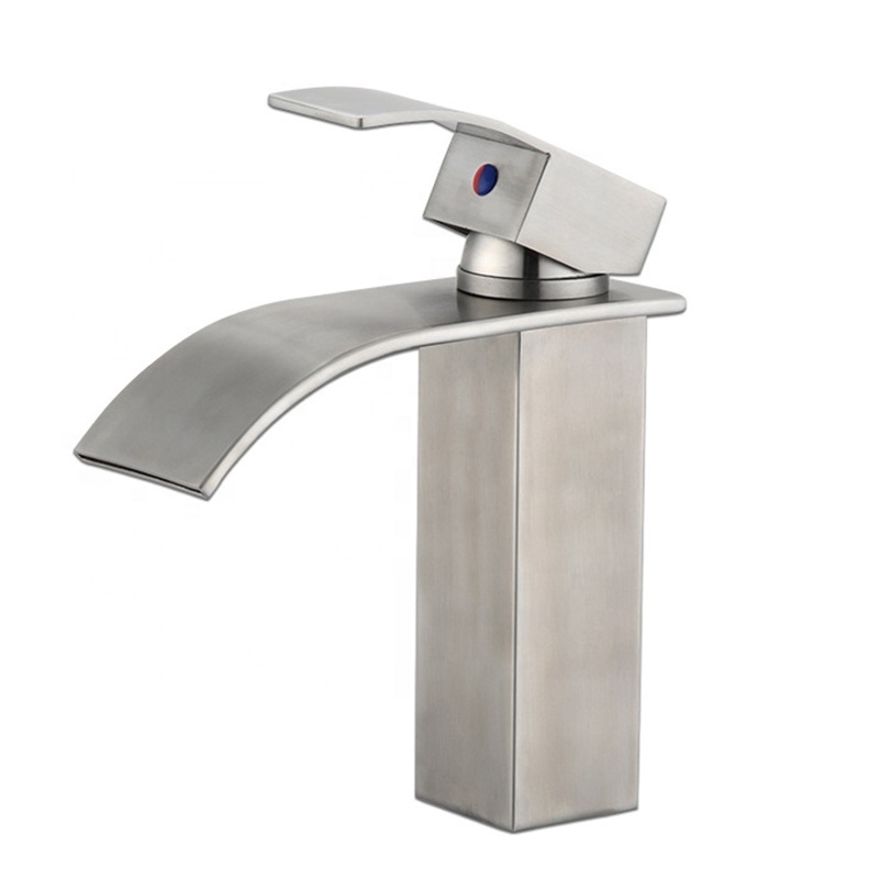 Square Stainless Steel Waterfall Spout Bathroom Mixer Tap Single Handle Basin Sink Mixer Faucet For Bathroom