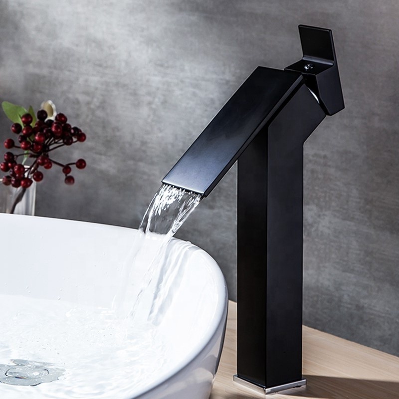 Matte Black Basin Faucet Polish Solid brass UPC Bathroom Sink Mixer Faucet Waterfall Spout Basin Faucet Lavatory Water Taps