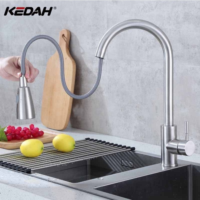 cUPC High Arc Brushed Nickel Pull out Kitchen Faucet Stainless Steel Kitchen Sink Faucets with Pull down sprayer