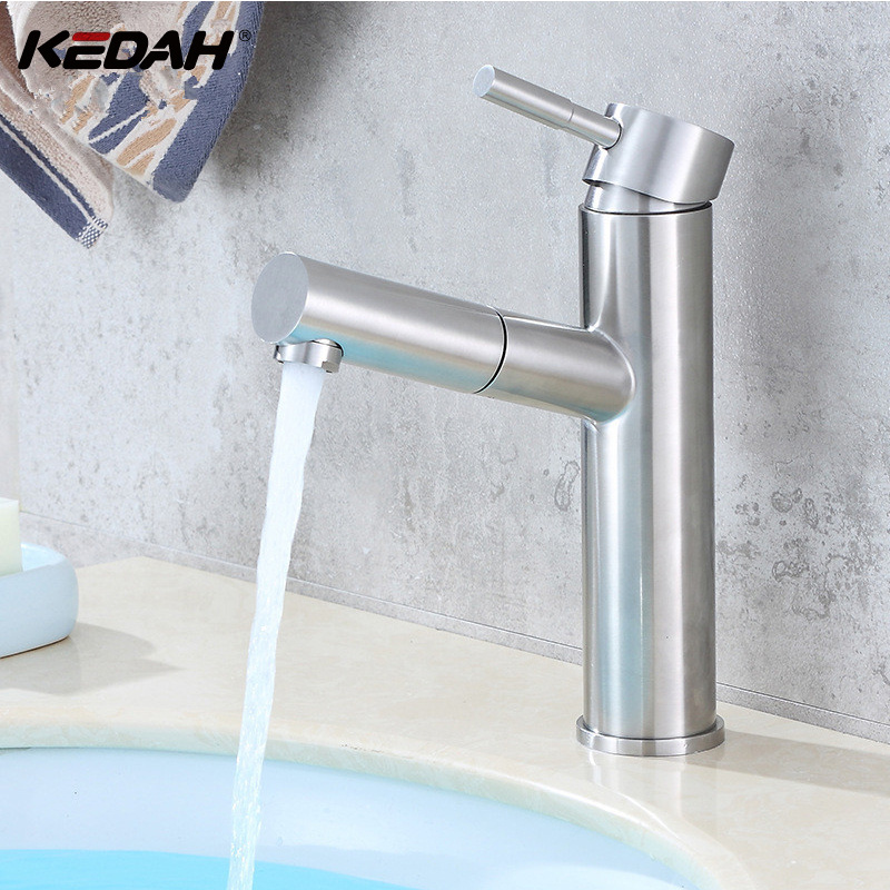 Modern Commercial Brushed Nickel Pull Out Sprayer Bathroom Faucet Vanity Sink Stainless Steel Faucet