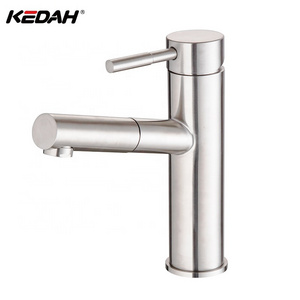 Modern Commercial Brushed Nickel Pull Out Sprayer Bathroom Faucet Vanity Sink Stainless Steel Faucet