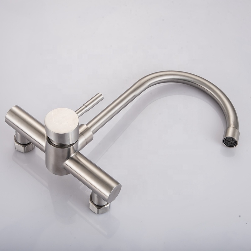 Two Hole Wall Mounted Kitchen Faucet Brushed Nickel 304 Stainless Steel Sink Faucet For Kitchen Faucet