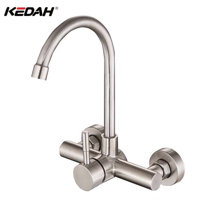 Two Hole Wall Mounted Kitchen Faucet Brushed Nickel 304 Stainless Steel Sink Faucet For Kitchen Faucet