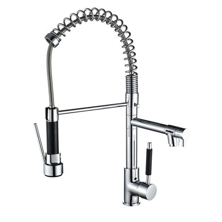 Single Level Chrome Plating Brass Sink Faucet cUPC Pull Down Sprayer Kitchen Faucets 3 Way Water Outlet Kitchen Mixer Tap