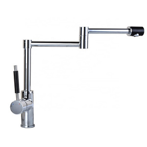 Factory Modern Commercial Polished Chrome Single Lever Brass Folding Kitchen Faucet Hot Cold Mixer Kitchen Sink Faucet