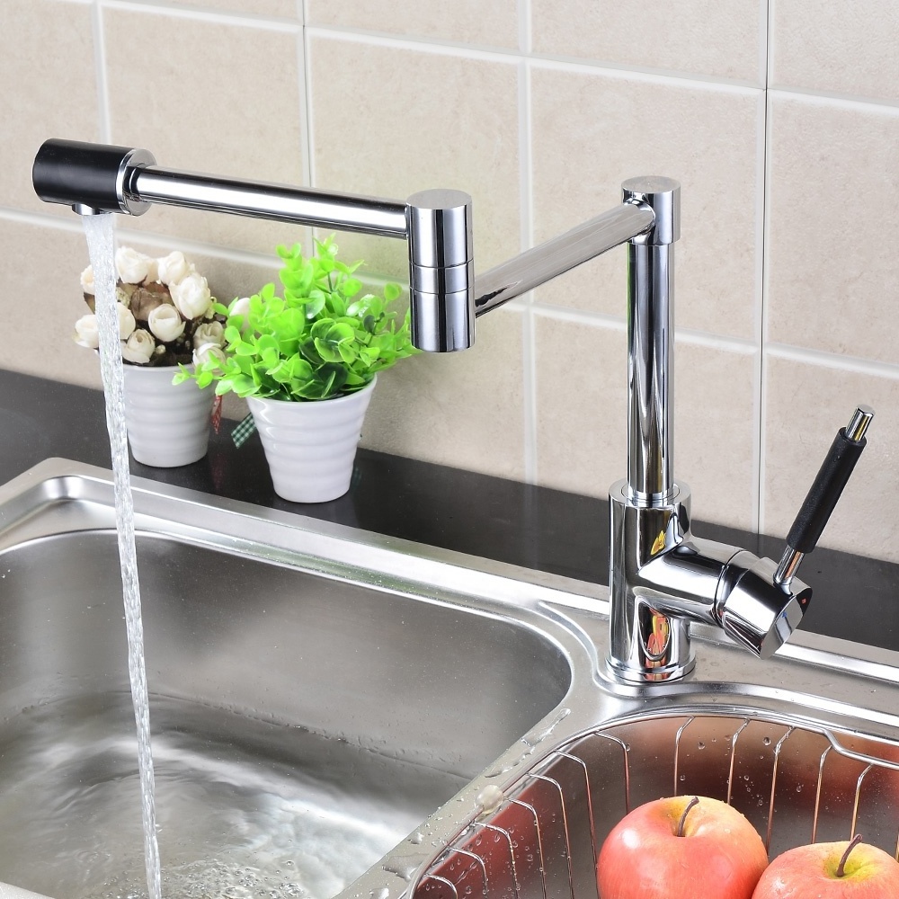 Factory Modern Commercial Polished Chrome Single Lever Brass Folding Kitchen Faucet Hot Cold Mixer Kitchen Sink Faucet