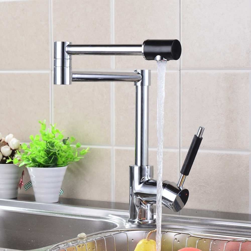 Factory Modern Commercial Polished Chrome Single Lever Brass Folding Kitchen Faucet Hot Cold Mixer Kitchen Sink Faucet