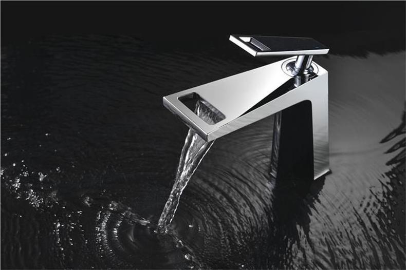 New Arrival Lead Free Brass Bathroom Faucet Matt Black Paint Bathroom Tap Waterfall Face Basin Faucet With Golden Handle