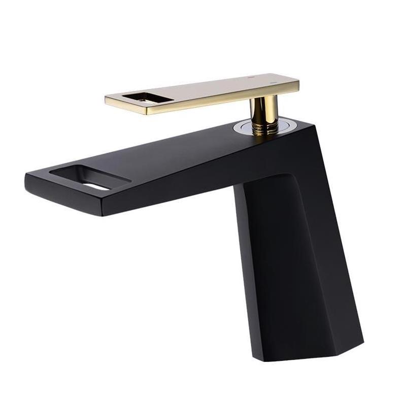 New Arrival Lead Free Brass Bathroom Faucet Matt Black Paint Bathroom Tap Waterfall Face Basin Faucet With Golden Handle