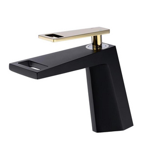 New Arrival Lead Free Brass Bathroom Faucet Matt Black Paint Bathroom Tap Waterfall Face Basin Faucet With Golden Handle