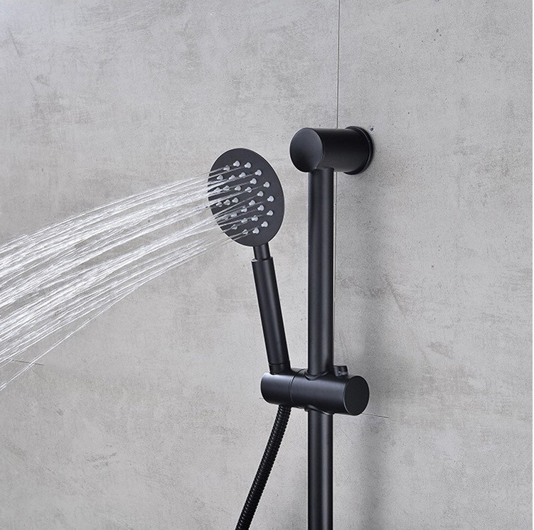 Factory Hot Sell Wall Mounted Black Bathroom Shower Set Brass Hot And Mixer Shower Faucet With Handheld Shower