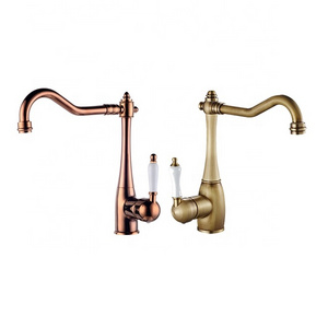 European Style Brass Swivel Kitchen Sink Tap Basin Ceramic Single Handle Gold Hot And Cold Antique Kitchen Faucet