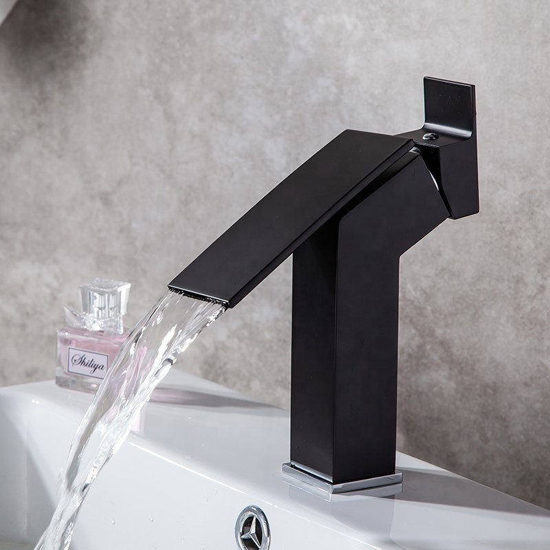 Matte Black Basin Faucet Polish Solid brass UPC Bathroom Sink Mixer Faucet Waterfall Spout Basin Faucet Lavatory Water Taps