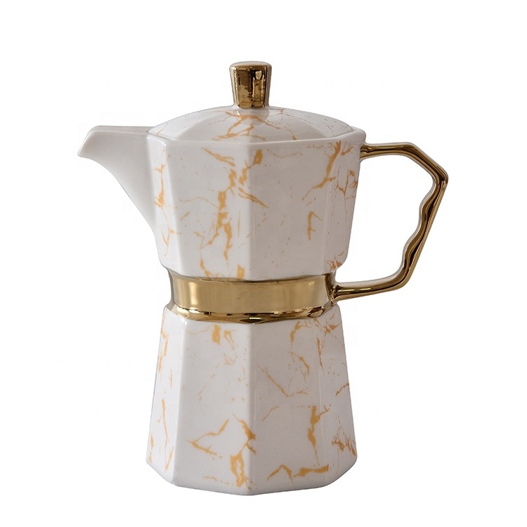 Luxury gold ceramic porcelain tea pot and coffee cup set ceramic coffee cup gift set