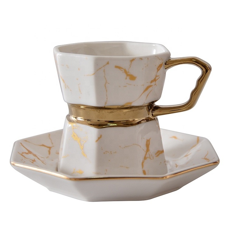 Luxury gold ceramic porcelain tea pot and coffee cup set ceramic coffee cup gift set