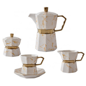 Luxury gold ceramic porcelain tea pot and coffee cup set ceramic coffee cup gift set