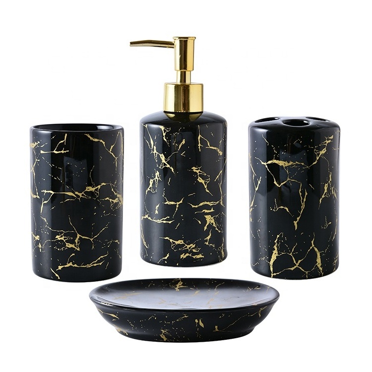 Retro style dark green marble bathroom four-piece bathroom accessories set