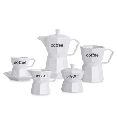 Nordic Style Ceramic Serving Coffee Pot  White Color Custom Stoneware Tea Set Home Restaurant Pot and Cup Set