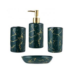 Retro style dark green marble bathroom four-piece bathroom accessories set