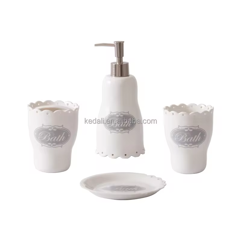 Home Simple Style Bathroom Ceramic Set Wholesale Bathroom Accessories Set 4 Piece Bath Set