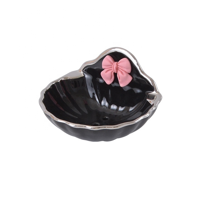 Shell Shape Ceramic Soap Holder Wholesale Black White Color Stoneware Soap Dish Light Luxury Storage Tray