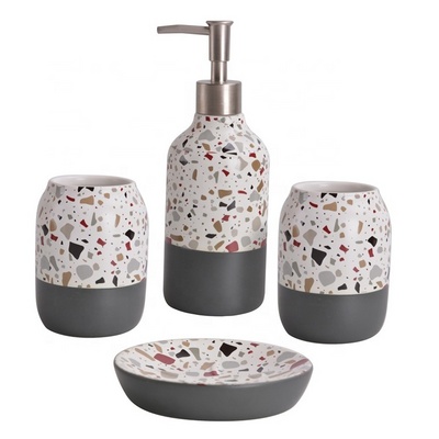 4 Pieces Set Ceramic Bathroom Accessory with Marble Effect