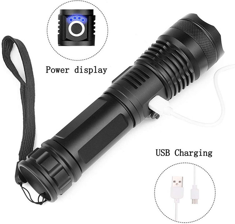 5 Modes Zoomable Handheld Light Flashlights,Rechargeable 3000 High Lumens Led Tactical Flashlight