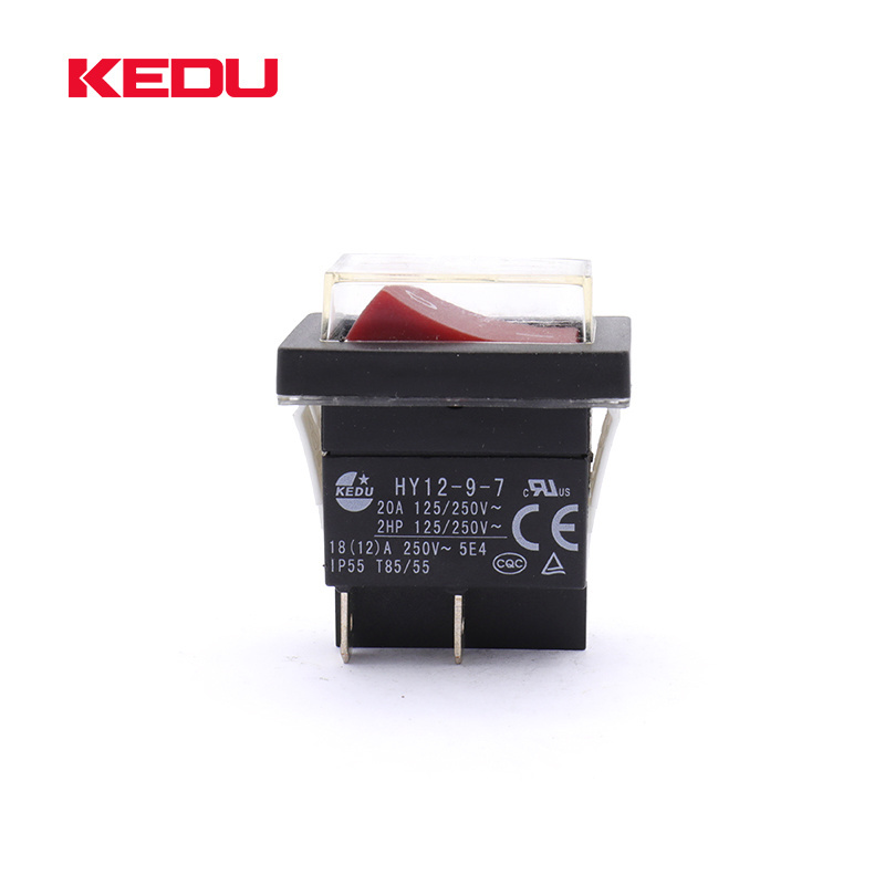 KEDU HY12-9-7 high quality 250V 20A 4 pin 2 position on off IP55 waterproof rocker switch