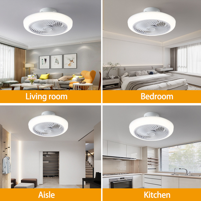 Modern Ceiling Fan with Light  Low Profile Bladeless Flush Mount Ceiling light with fans 18 Inch Dimmable LED Light for Bedroom