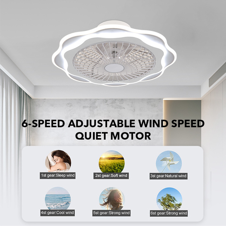 Simple 6 Speeds Chandeliers And Remote Control Black Bladeless Flush Smart Black Led Ceiling Fan With Light