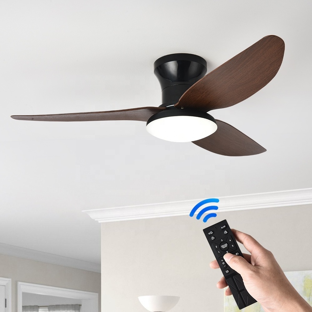 40 Inch Modern Ceiling Fan With Led Light Black Wood Grain 240V Ceiling Fans With Light For Home