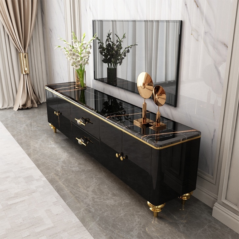 Modern living room furniture classic TV cabinet black noble and light luxury marble TV cabinet TV stand