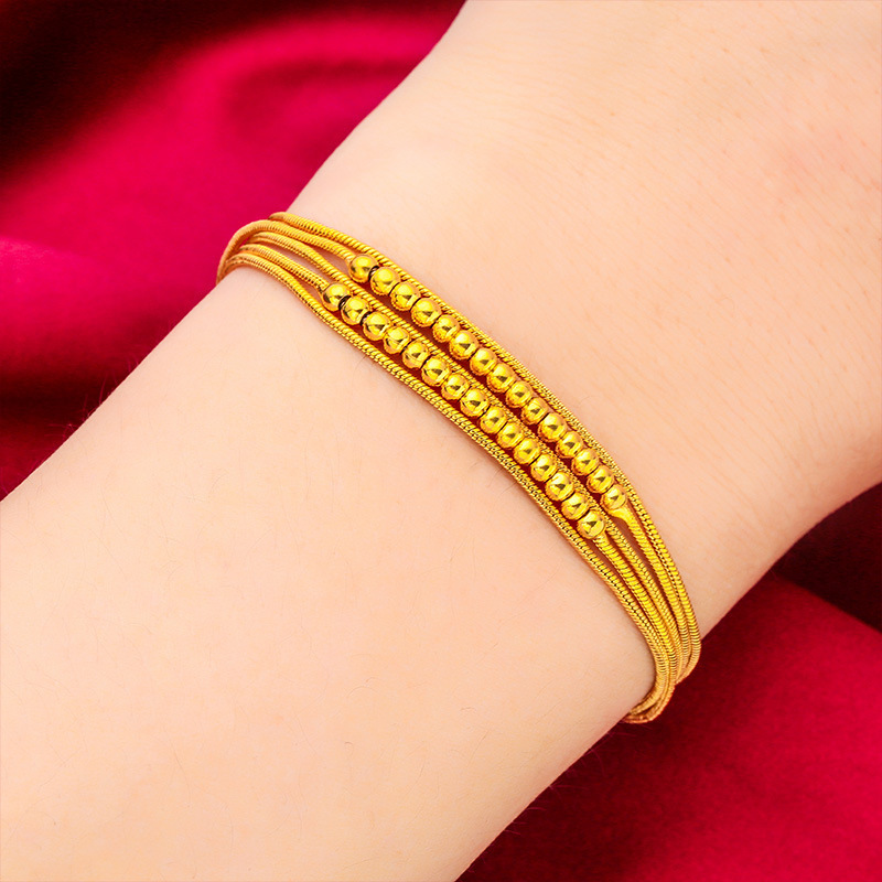 Gold Layers Bracelet Vietnamese Sand Gold Four-Thread Bead Bracelet For Women Luxury Gold Wedding Jewelry