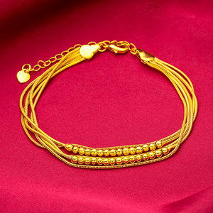 Gold Layers Bracelet Vietnamese Sand Gold Four-Thread Bead Bracelet For Women Luxury Gold Wedding Jewelry