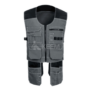 Custom multi pocket road safety work vest Men' Grey tool working utility tool vest workwear high visible reflective safety vests