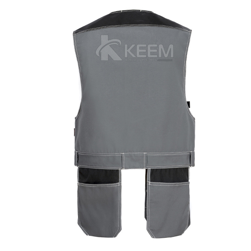 Custom multi pocket road safety work vest Men' Grey tool working utility tool vest workwear high visible reflective safety vests