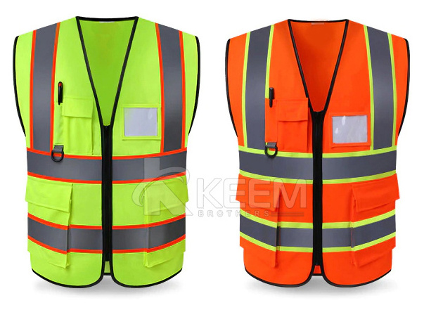 Reflective logo printing Safety Vest Black with 8 Pockets, Zipper Front Hi vis vest workwear clothing