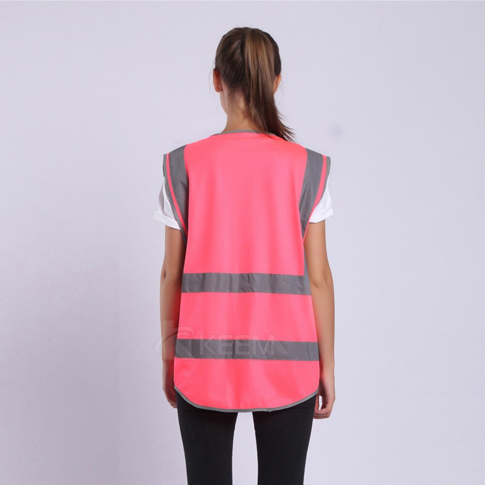 Hi Vis Reflective Pink Safety Vest Work Shirt Workwear Shirts Security Jacket Hi-vis Viz Visibility Vest With Pockets And Zipper