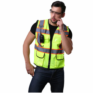 Reflective logo printing Safety Vest Black with 8 Pockets, Zipper Front Hi vis vest workwear clothing