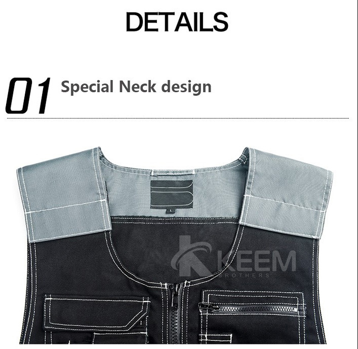 Custom multi pocket road safety work vest Men' Grey tool working utility tool vest workwear high visible reflective safety vests