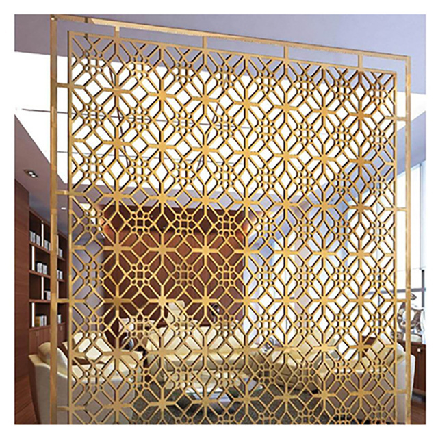 Modern Classic Stainless Steel Metal and Fabric Indoor Screen Laser Cut Partition Divider for Hotel Home for Hall Room Decor