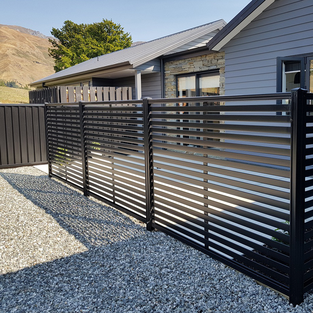 High Quality 3D Customizable Aluminum Slat Fence Double Winding Metal Gate with Powder Coated and Coated Plastic Wood Slats