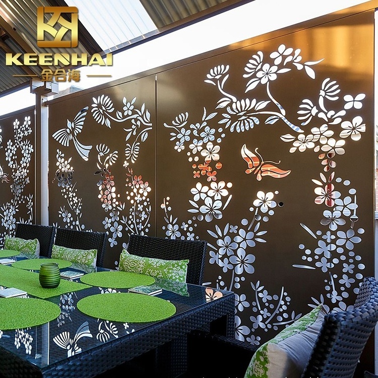 Custom Design Artistic Wrought Iron Restaurant Room Divider Laser Cut Steel Screen with Coating for Office Metal Space