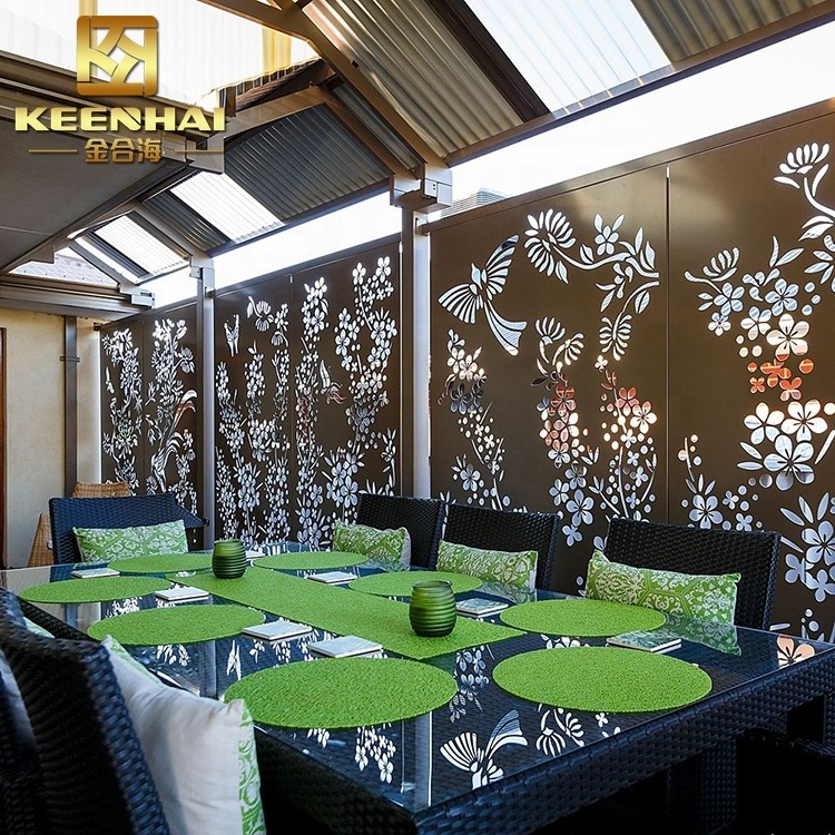 Custom Design Artistic Wrought Iron Restaurant Room Divider Laser Cut Steel Screen with Coating for Office Metal Space