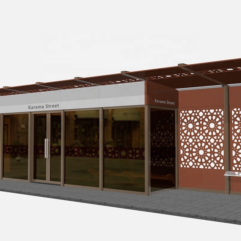 Dubai Street Aluminum Air Conditioned Bus Stop Shelters Steel Frame with Stainless Steel Panel Outdoor Hospital Apartment Use