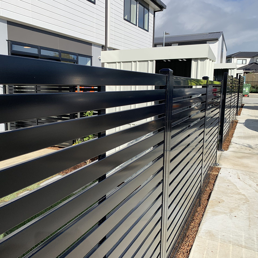 High Quality 3D Customizable Aluminum Slat Fence Double Winding Metal Gate with Powder Coated and Coated Plastic Wood Slats