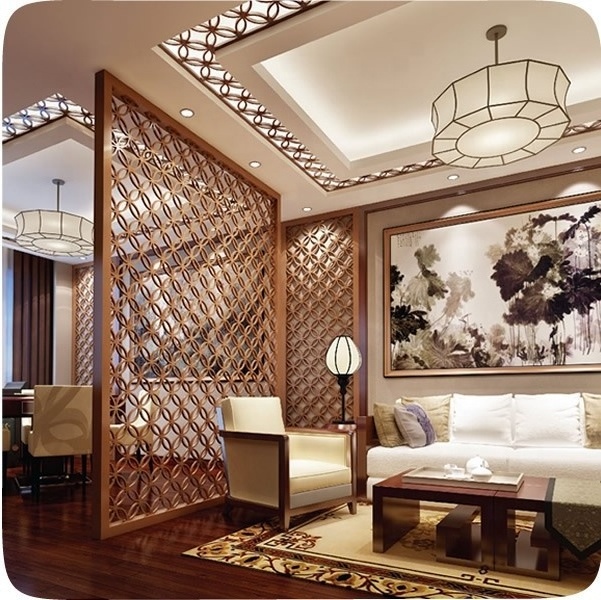 Modern Classic Stainless Steel Metal and Fabric Indoor Screen Laser Cut Partition Divider for Hotel Home for Hall Room Decor