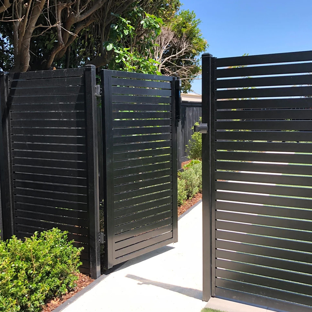 High Quality 3D Customizable Aluminum Slat Fence Double Winding Metal Gate with Powder Coated and Coated Plastic Wood Slats