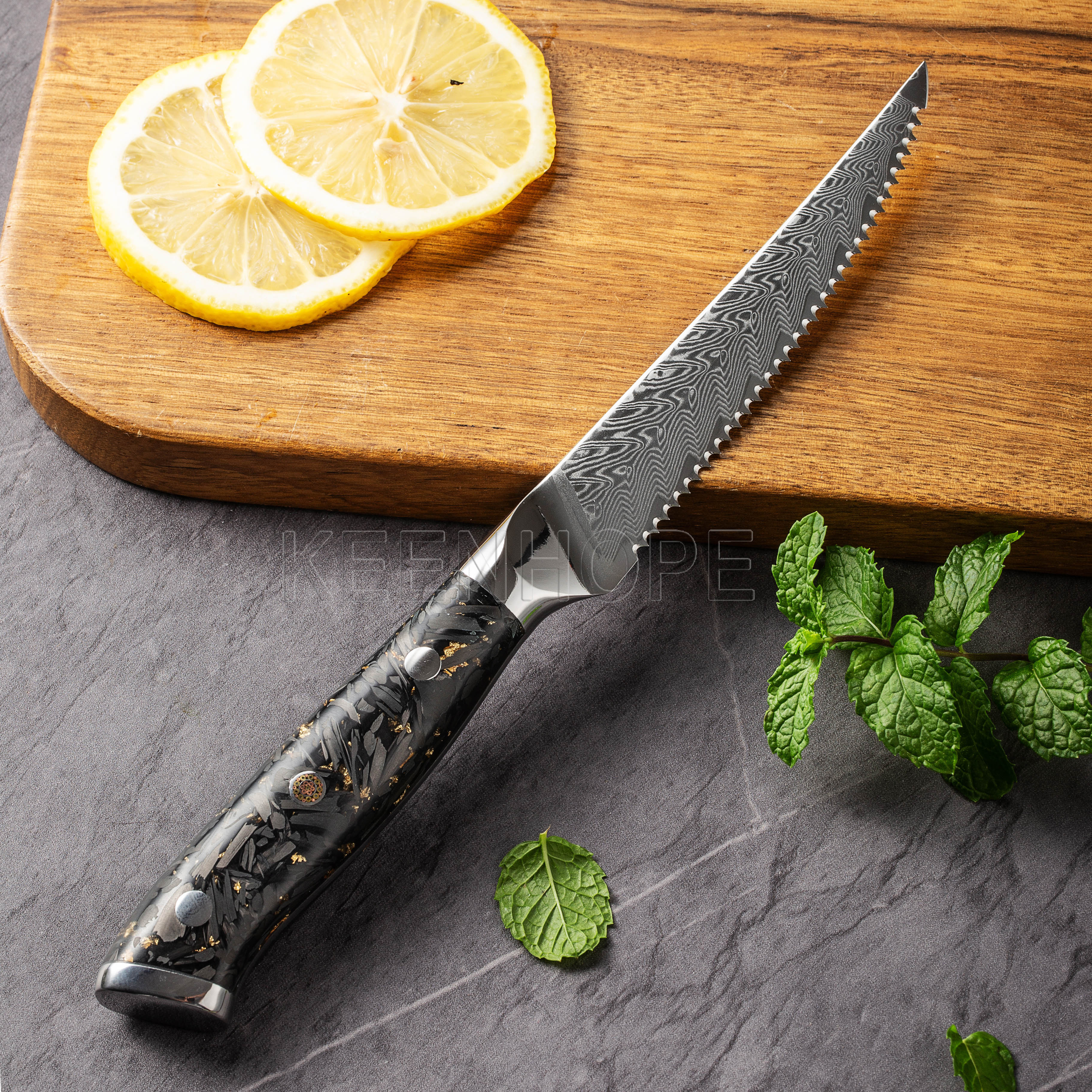 4.5 inch Steak Knife with SS316 Bolster Composited Resin + Carbon Fiber Handle 67 Layers Damascus VG10 Knife